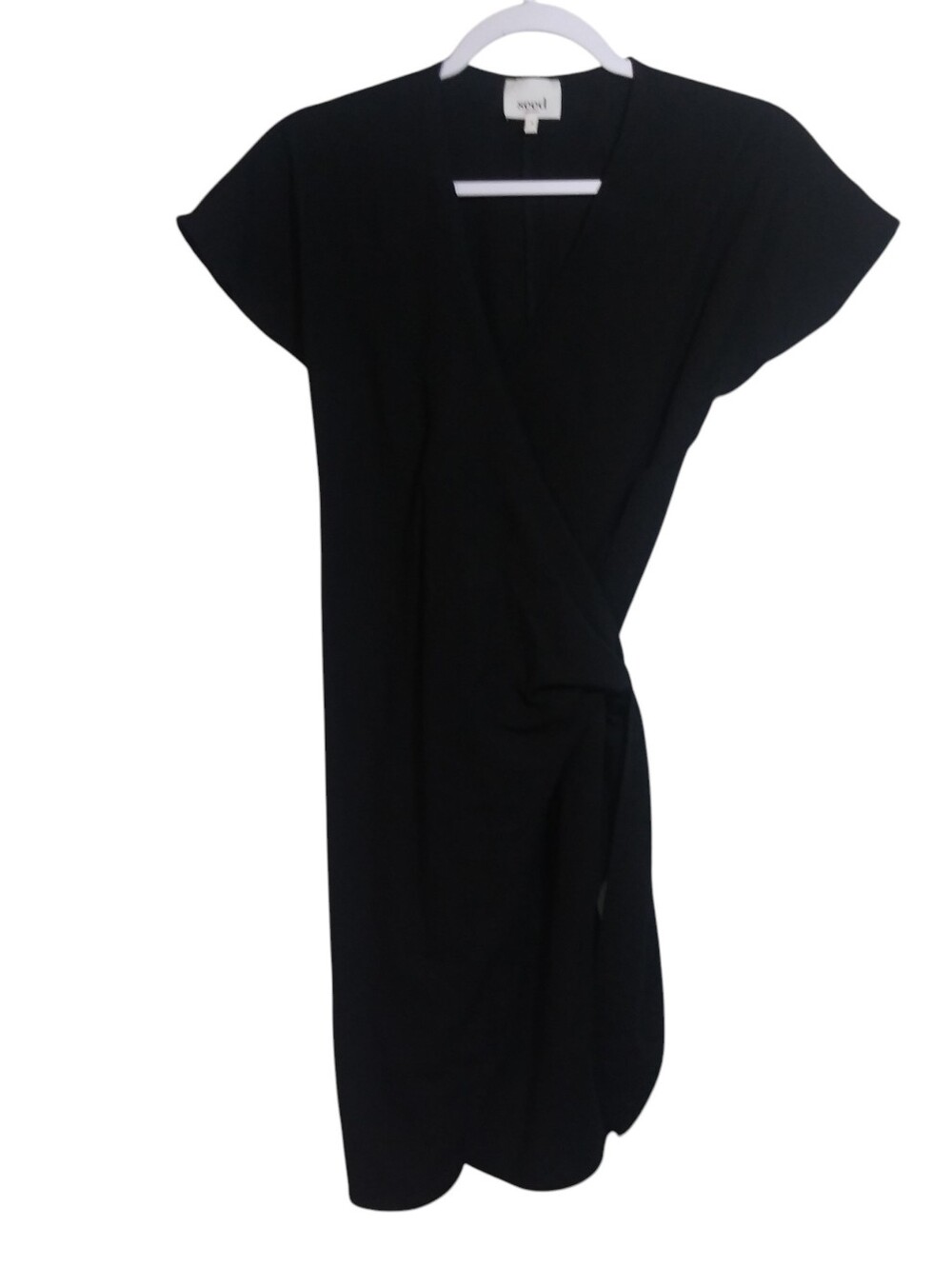 Seed Heritage Linen Cotton Blend Wrap Dress in Black Neutral Natural Size 6